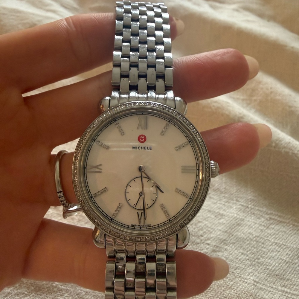 Michele Silver Watch for Women with Diamonds